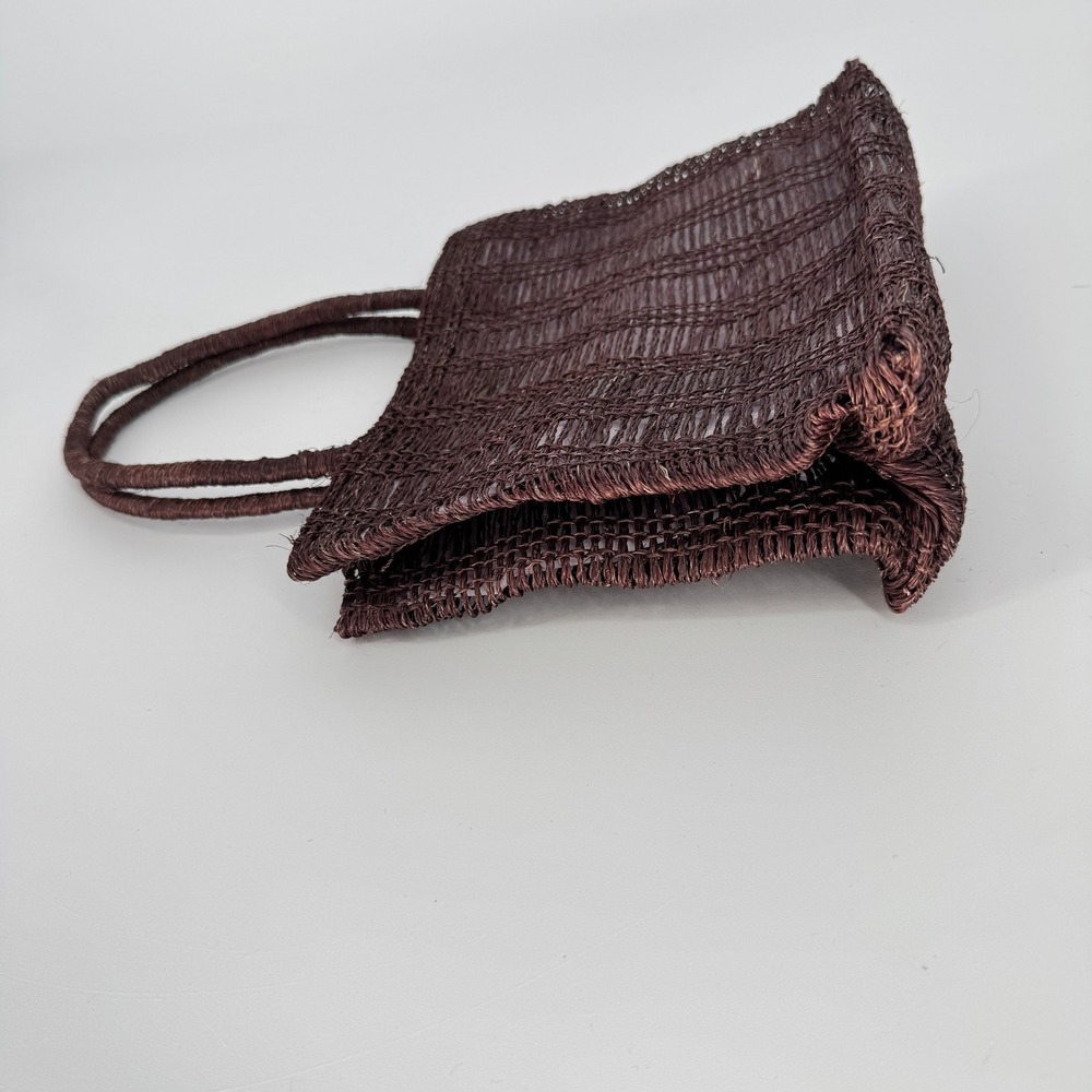 Vintage 90s J.Crew Straw Tote Bag Brown Pink Eyelet Interior Raffia Coastal Boho - Picture 5 of 11
